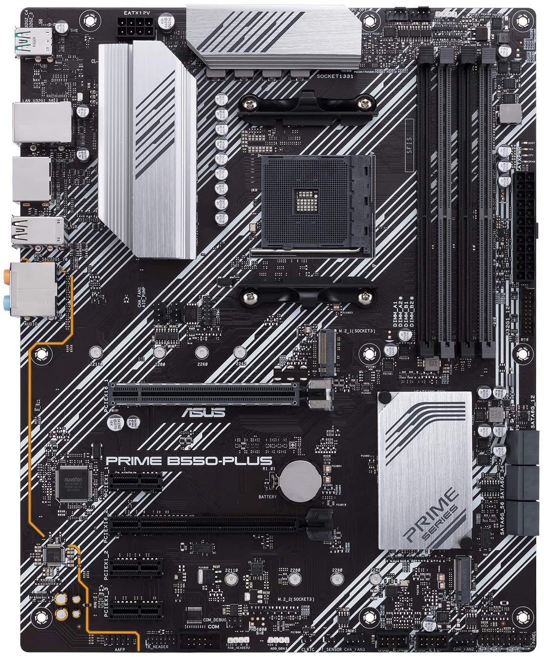 PRIME B550 PLUS <ul> <li>Circuito integrado de tarjeta madre: AMD B550</li> <li>Socket de procesador: Socket AM4</li> <li>Circuito integrado: AMD B550</li> <li>Memoria interna, máxima: 128 GB</li> <li>Tipo de memoria: DDR4-SDRAM</li> </ul>